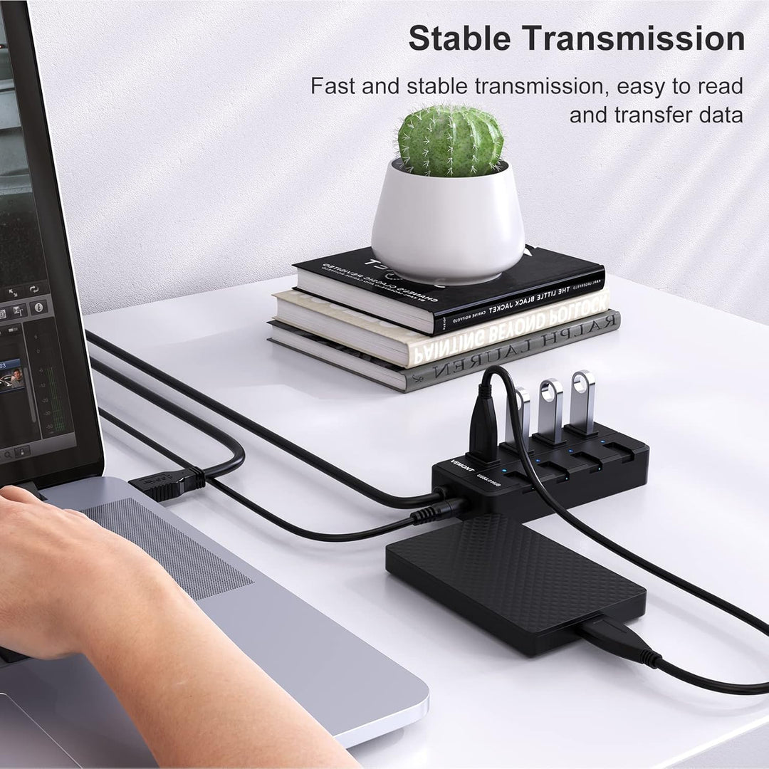 USB Hub mit Netzteil,VEMONT 4 Ports USB3.0 Hub USB Verteiler Aktiv Adapter und Einzelne EIN/Aus-Scha
