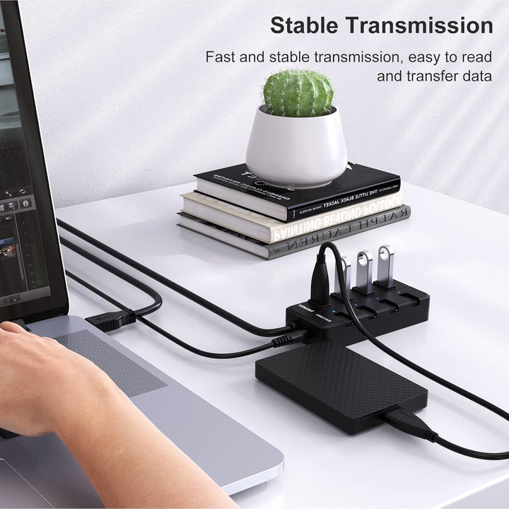 USB Hub mit Netzteil,VEMONT 4 Ports USB3.0 Hub USB Verteiler Aktiv Adapter und Einzelne EIN/Aus-Scha