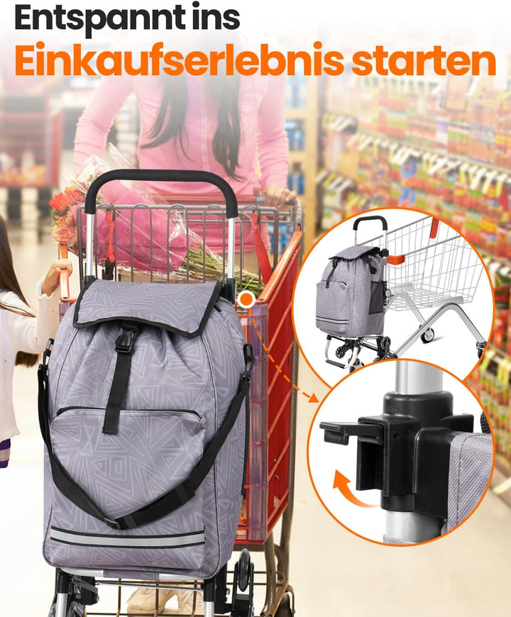 Homecall Einkaufstrolley klappbar Einkaufswagen mit 50L + 5L kühlfunktion Bis 50KG, Einkaufstasche m