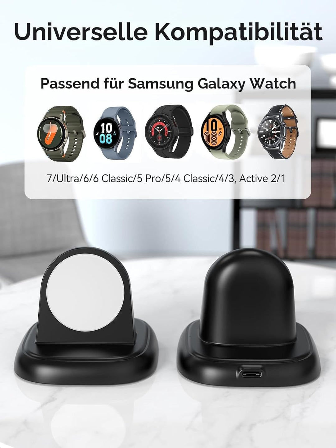 LVFAN Ladegerät für Samsung Galaxy Watch 8, Smartwatch Ladestation mit USB C Ladekabel, Kabellose Ma
