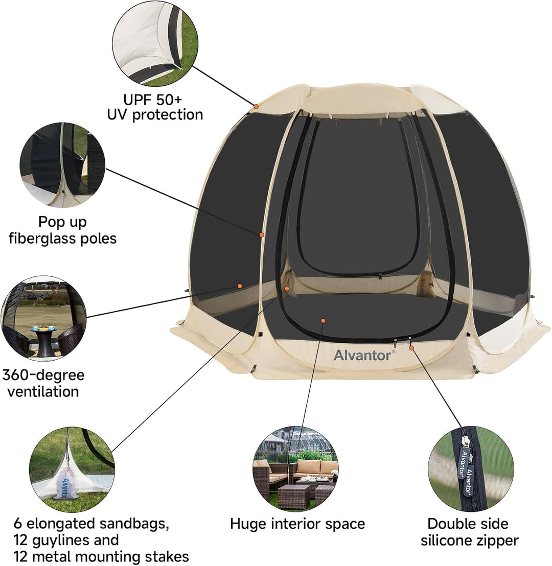 Alvantor Pavillon Screen House für 6, 10, 15 Personen, Pop-Up-Iglu-Zelt mit Moskitonetz an den Seite
