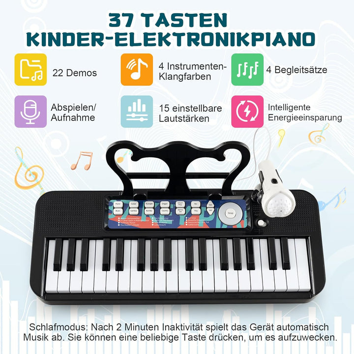 DREAMADE Kinder Keyboard, 37 Tasten E-Piano mit Notenständer & Mikrofon & Hocker, Klavier Spielzeug