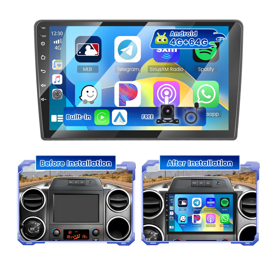 Hikity 4G+64G Android 15 Autoradio für Citroen Berlingo B9 2008-2017/Peugeot Partner 2008-2019 mit 9