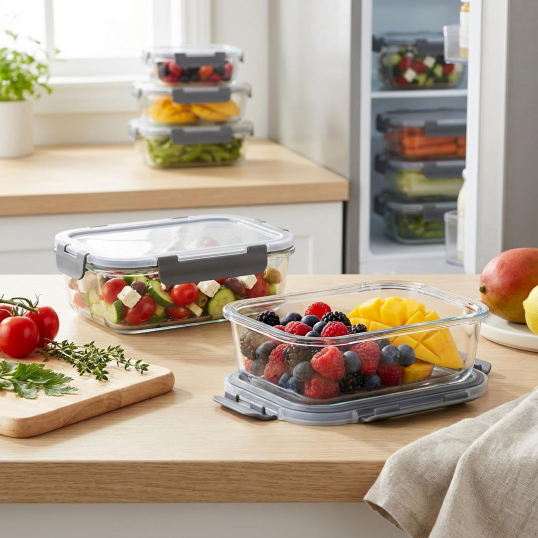 Glasbehälter mit Deckel, 2-teilig Meal Prep Boxen &amp; Frischhaltedosen 2x1040ml aus Borosilikatglas, B