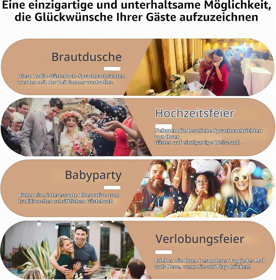 RetroVox Audio Gästebuch – Hochzeits-Telefon-Gästebuch: Einfach zu bedienen und Macht Spass (B Weiss