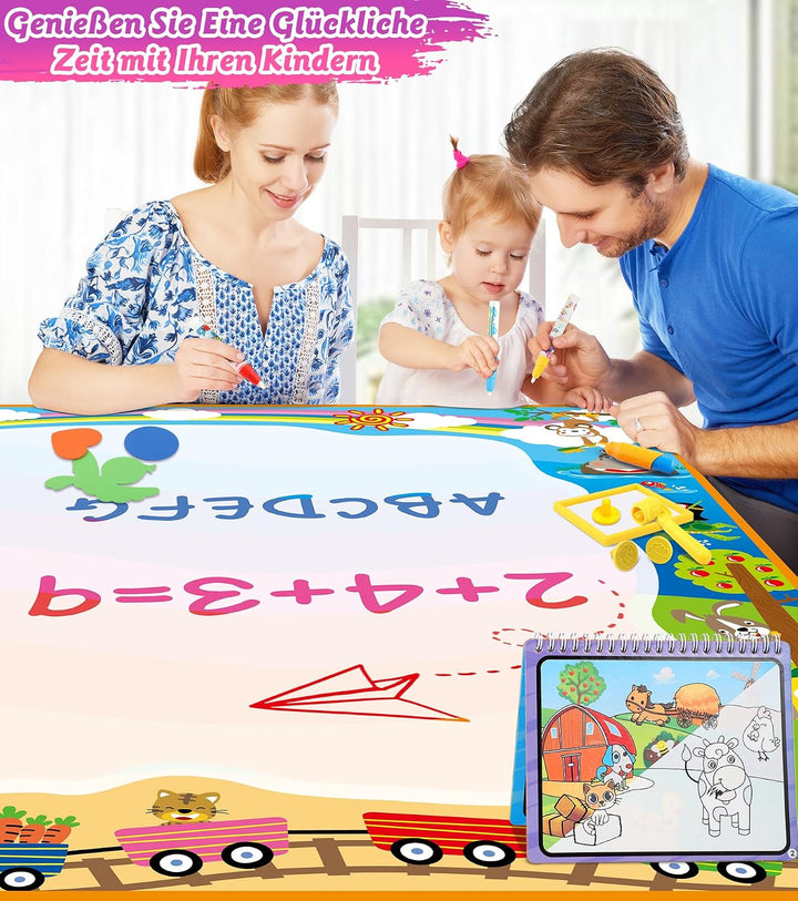 lenbest Aqua Magic Doodle Matte - 100×100cm Wasser Doodle Matte XXL - Malmatte mit 4 Wasserstift - G