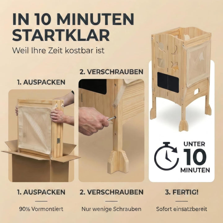 Lernturm ab 1 Jahr - Lernturm klappbar inkl. 360° Sicherheitsnetz - Extra Stabiler und massiver Lear