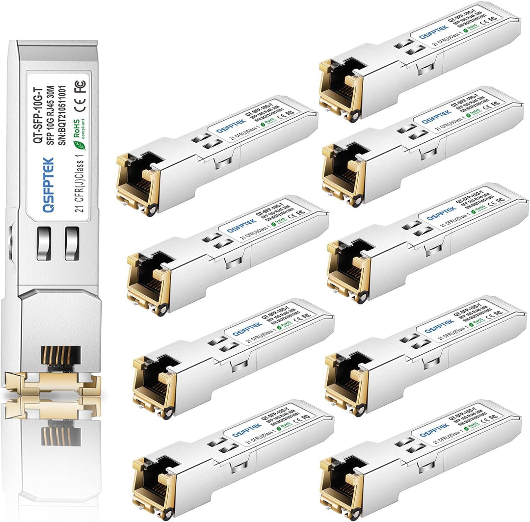 QSFPTEK (10Pack) 10GBASE-T SFP+ RJ45 Modul, up to 30m Cat6a/7, 10G SFP+ RJ45 Kupfer Transceiver GBIC