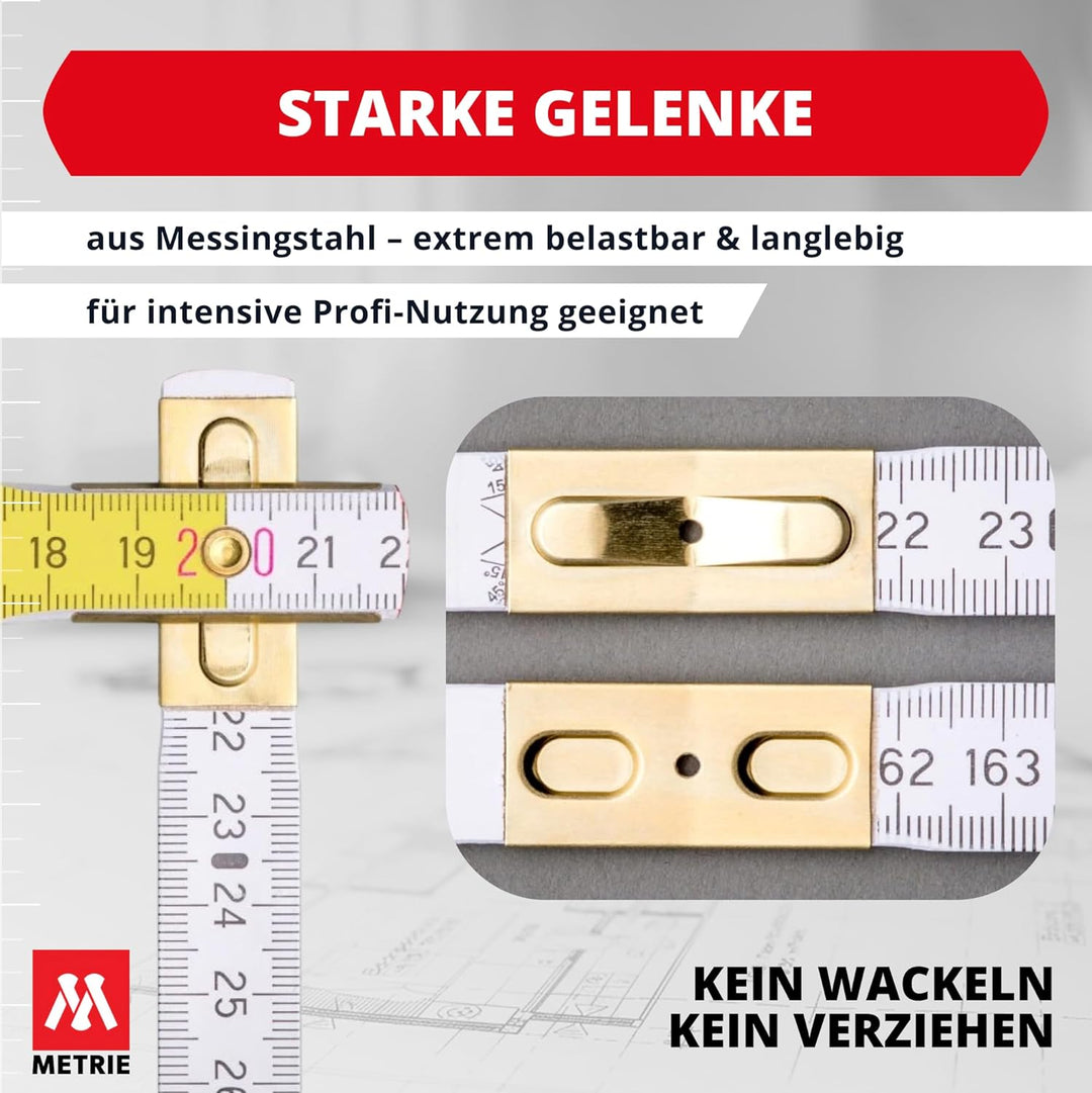 Metrie™ PERFEKT 5 Zollstock/Zollstöcke - Gliedermassstab | Massstab - Länge 1M - Weiss/Gelb - Duplex