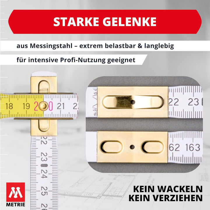 Metrie™ PERFEKT 5 Zollstock/Zollstöcke - Gliedermassstab | Massstab - Länge 1M - Weiss/Gelb - Duplex