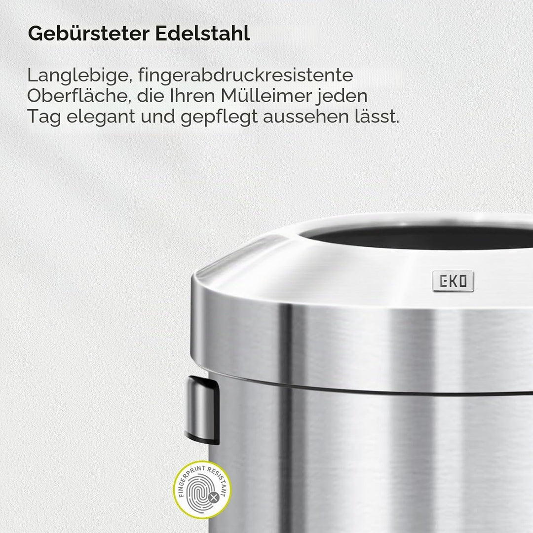 EKO Urban 24 Gallonen runder Edelstahl-Mülleimer mit offenem Deckel, hoher kommerzieller Mülleimer f