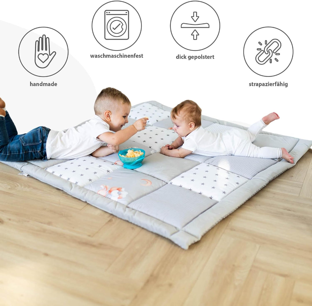 Baby Krabbeldecke 100x100 cm Velvet - Spielmatte Patchwork Spielmatte gepolstert Bodenmatte Dicke Ba