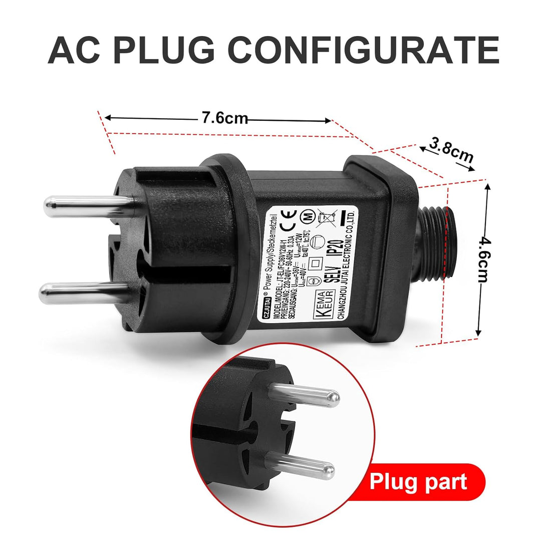 CZJUTAI LED-Transformator IP44 Stromversorgung für Weihnachtsbeleuchtung mit Stecker – EU-Stecker (S