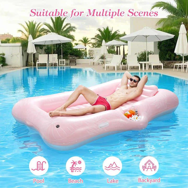 MoKo Pool Luftmatratze Erwachsene, Gross Schwimmbett mit EIS Bar, Solarium Pool Loungesessel Aufblas