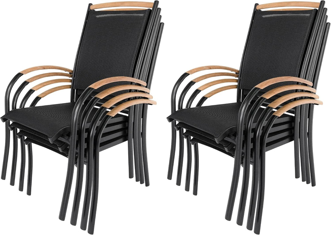ib style - 8er Set Diplomat Stapelstuhl Schwarz | Gartenstuhlset Stapelbar | Aluminium Mehrfach gewe