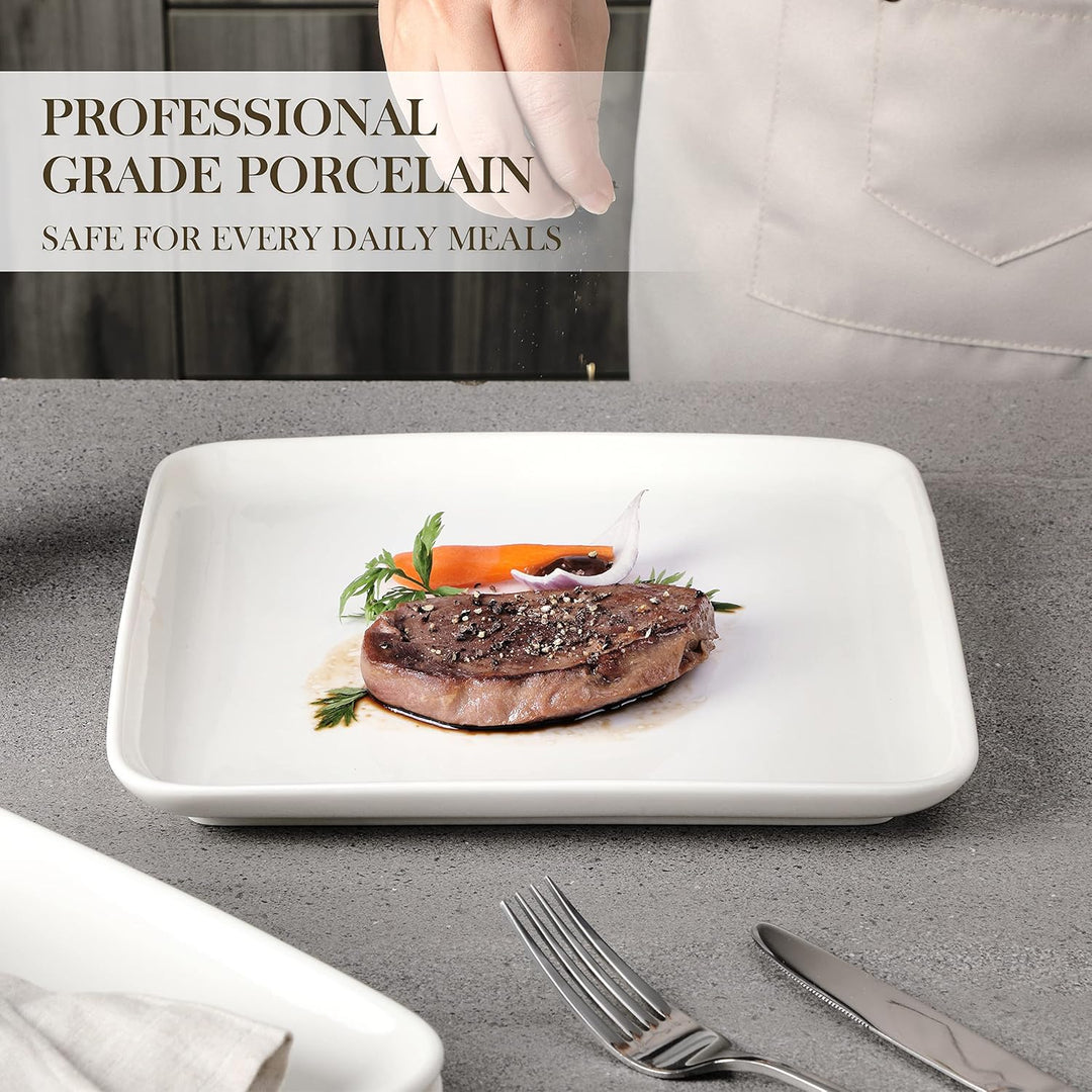 MALACASA, Serie Ivy, 4 teilig Set Porzellan Flachteller Speiseteller Essteller 25,8 X 25,8 X 3 cm fü