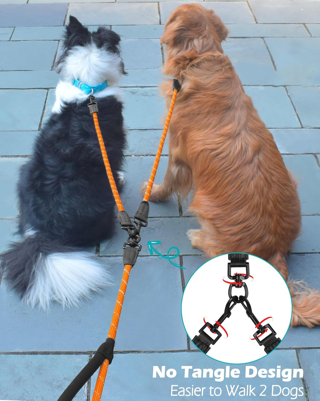 PetBonus Hundeleine Doppelleine für 2 Hunde, Keine Verwicklung Trainingsleine mit Zwei Gepolsterten