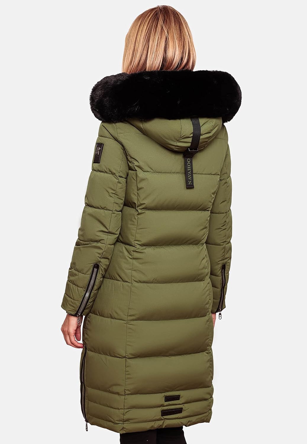 Navahoo Damen Wintermantel Warmer Steppmantel lang mit Abnehmbarer Kapuze Fahmiyaa XS-3XL XS Dusty O