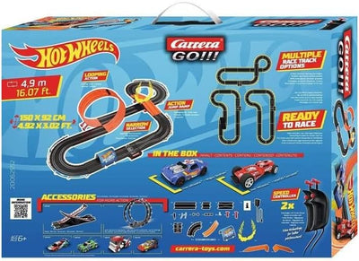 Carrera 20062552 GO!!! Rennstrecken-Set I Hot Wheels I 4,9 m elektrische Rennbahn mit Streckenteilen