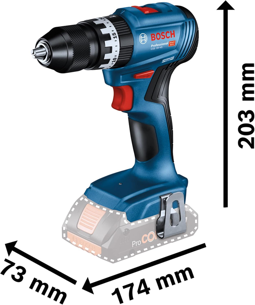 Bosch Professional 18V System Akku Schlagbohrschrauber GSB 18V-45 (Drehzahl 1.900 min⁻¹, inkl. 2x 2.