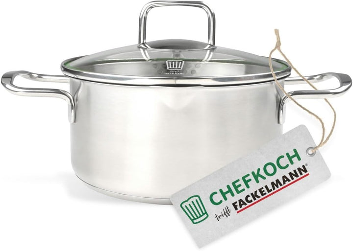 FACKELMANN Chefkoch Topf Ø20 cm München aus Edelstahl – Hochwertiger Kochtopf Ausschüttfunktion – Fü