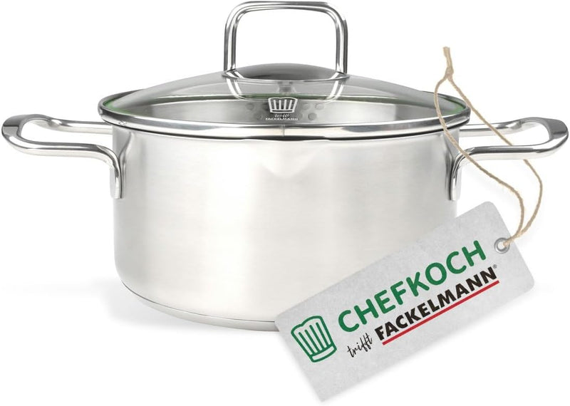 FACKELMANN Chefkoch Topf Ø20 cm München aus Edelstahl – Hochwertiger Kochtopf Ausschüttfunktion – Fü