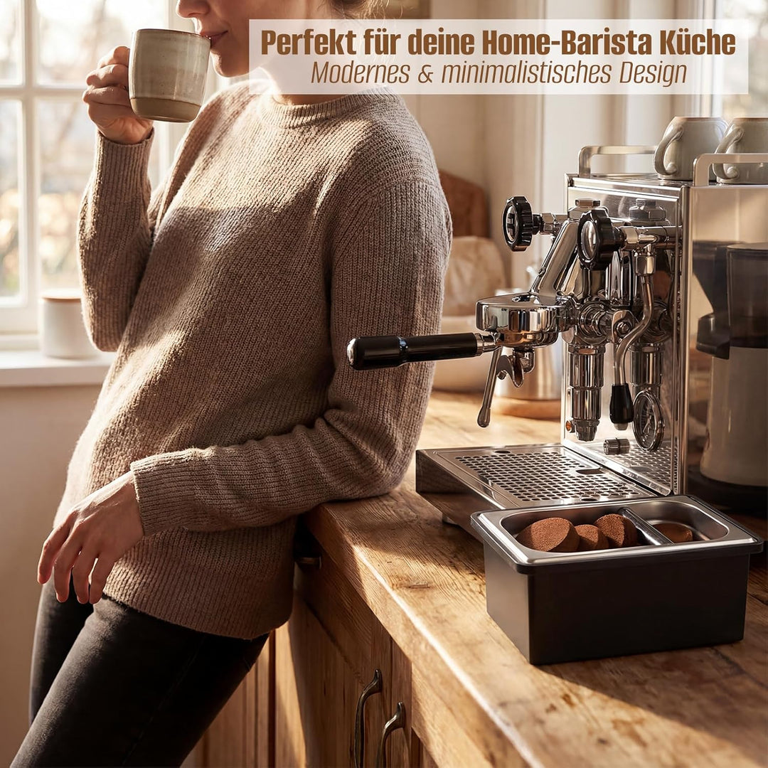 Abklopfbehälter für Siebträger, Espresso Klopfbox Edelstahl, Abschlagbox Knock Box mit stossdämpfend