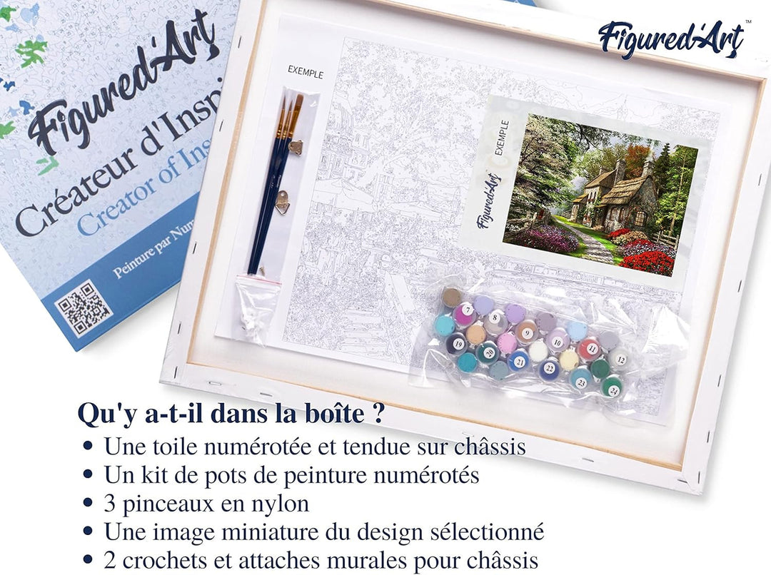Figured'Art Malen Nach Zahlen Erwachsene Mit Rahmen Hütte auf dem Land - Paint by Numbers Basteln DI