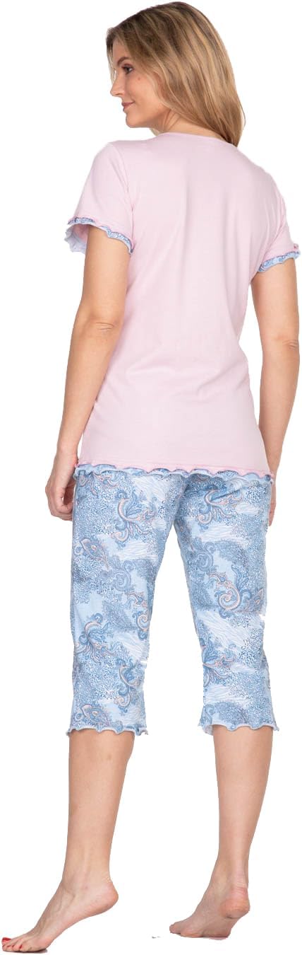 e.FEMME Damen Schlafanzug Marion 310, Kurzarm, aus 50% Baumwolle und 50% Modal 36 Altrosa/Druck, 36