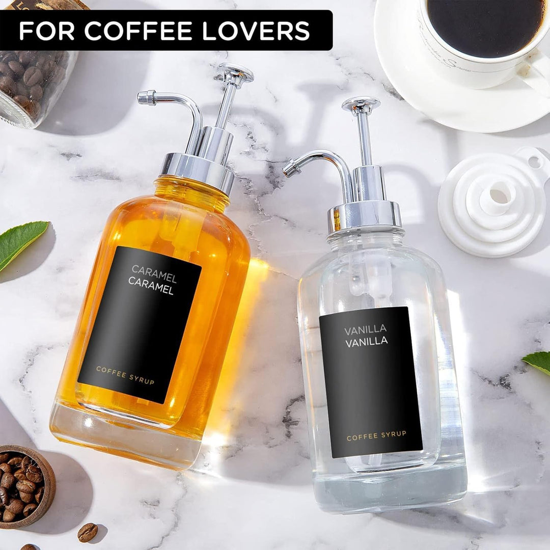 GIMOCOOL Kaffee Sirup Spender für Coffee Bar, Kaffee Pump Dispenser mit Etiketten, 2 Stück Ahorn/Kaf