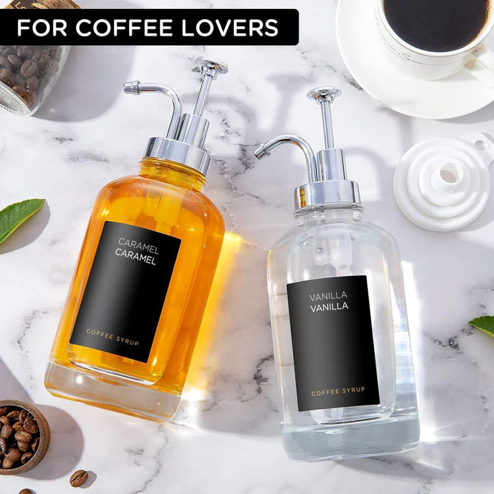 GIMOCOOL Kaffee Sirup Spender für Coffee Bar, Kaffee Pump Dispenser mit Etiketten, 2 Stück Ahorn/Kaf