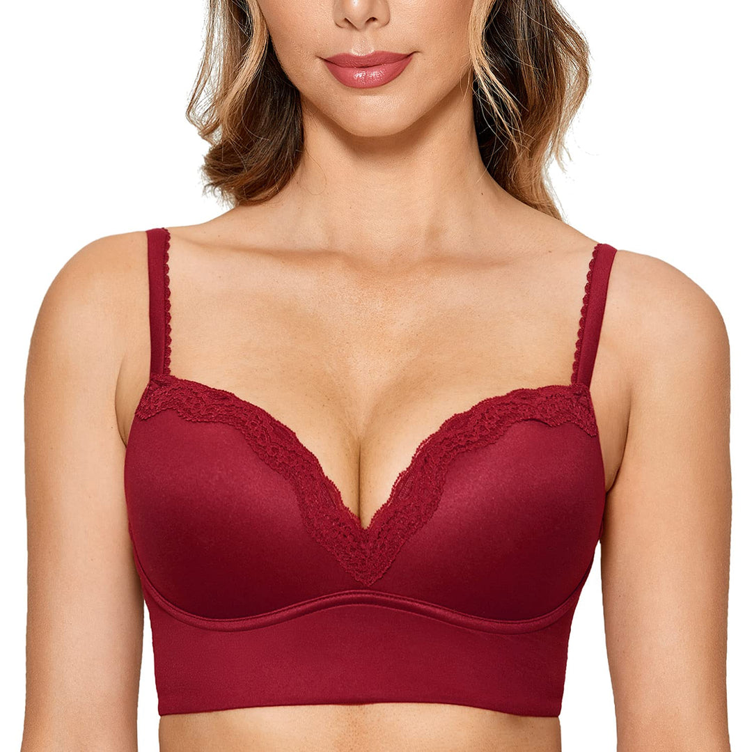 DOBREVA Push Up BH Damen ohne Bügel Soft Gepolstert Bügelloser Bralette mit Spitze 70A Cerise, 70A C