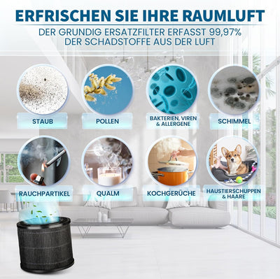 Grundig Luftreiniger Allergiker Air Purifier - Extra leise - Hepa Filter mit Premium AKTIVKOHLEFILTE