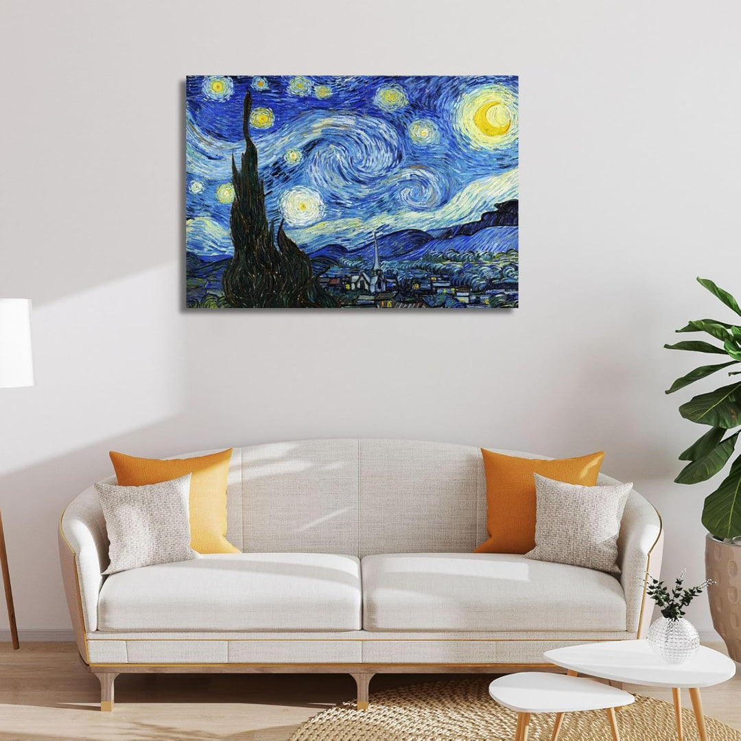 Canvashop Moderne Bilder für Wohnzimmer, 50 x 35 cm, Van Gogh Nacht, Bild auf Leinwand