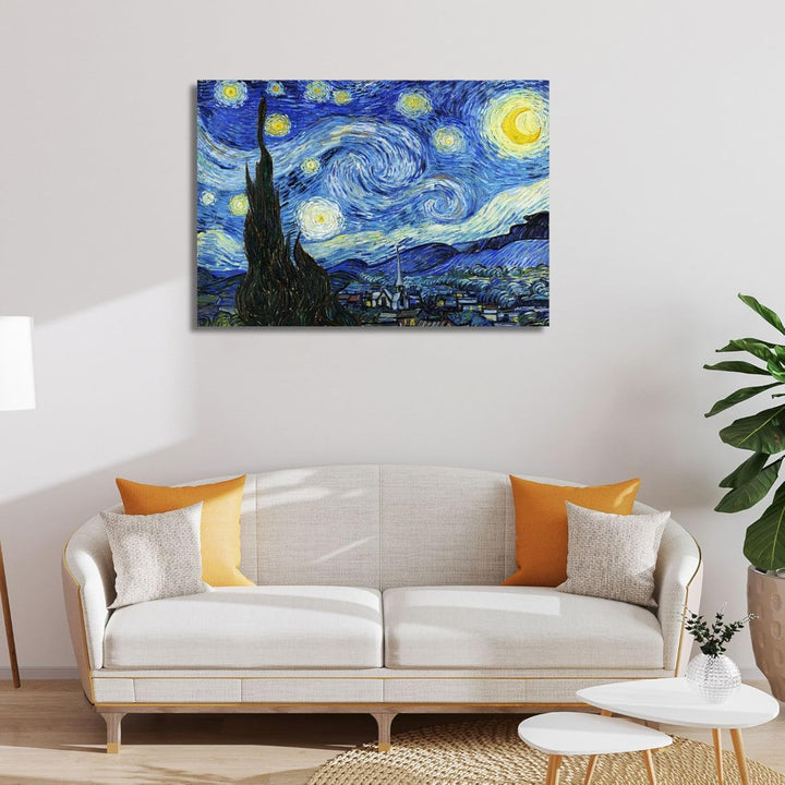 Canvashop Moderne Bilder für Wohnzimmer, 50 x 35 cm, Van Gogh Nacht, Bild auf Leinwand