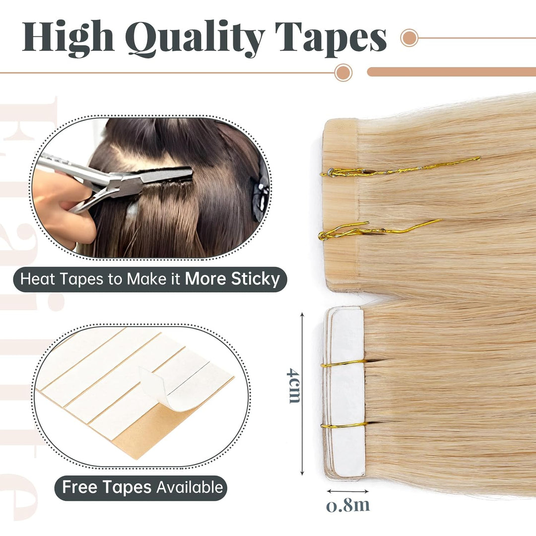 Elailite Extensions Echthaar Tape in #24 Mittelblond, 20 Stück/Packung Real Human Hair, 20cm Haarver