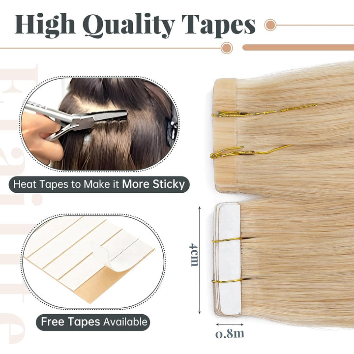 Elailite Extensions Echthaar Tape in #24 Mittelblond, 20 Stück/Packung Real Human Hair, 20cm Haarver