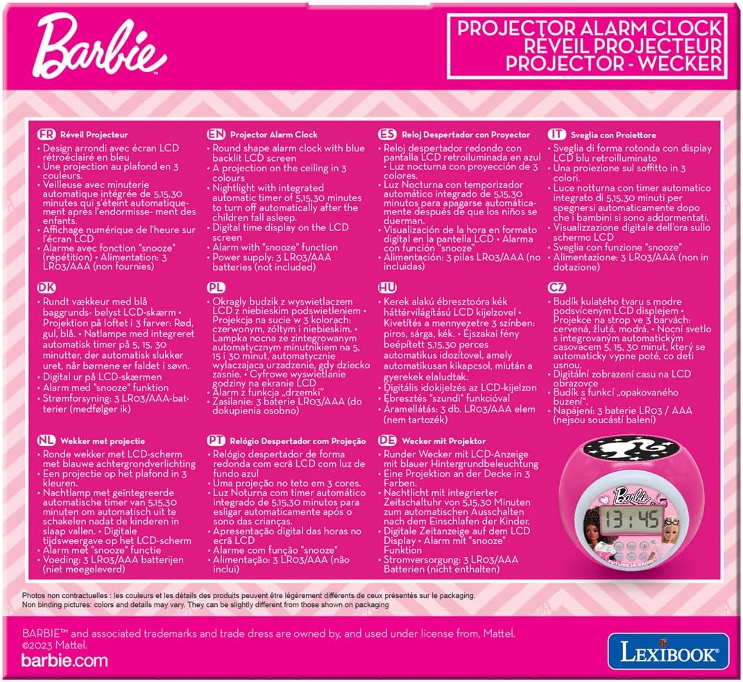 Lexibook, Barbie, Projektor-Wecker, RL977BB | Deckenprojektion, Timer, LCD-Display, Schlummerfunktio