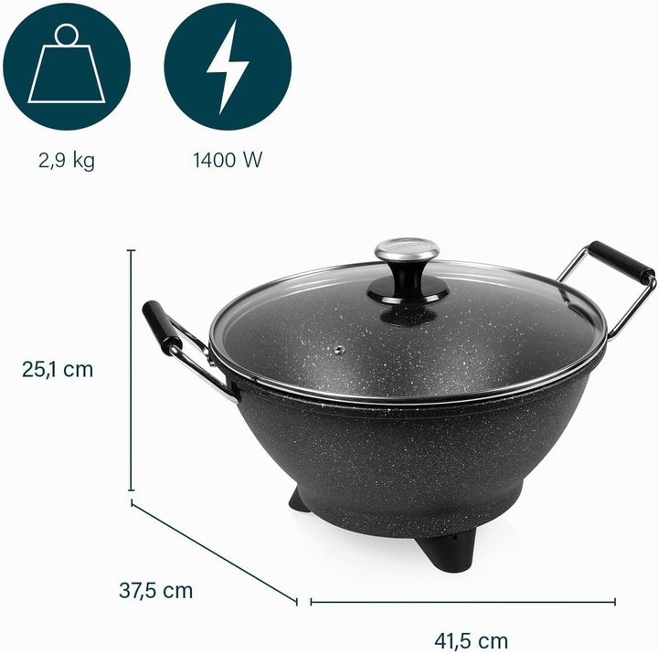 Princess Stir-Fry Elektro-Wok - 1400 Watt, 7 Liter, 35 cm Durchmesser, Regulierbarer Thermostat, Mar