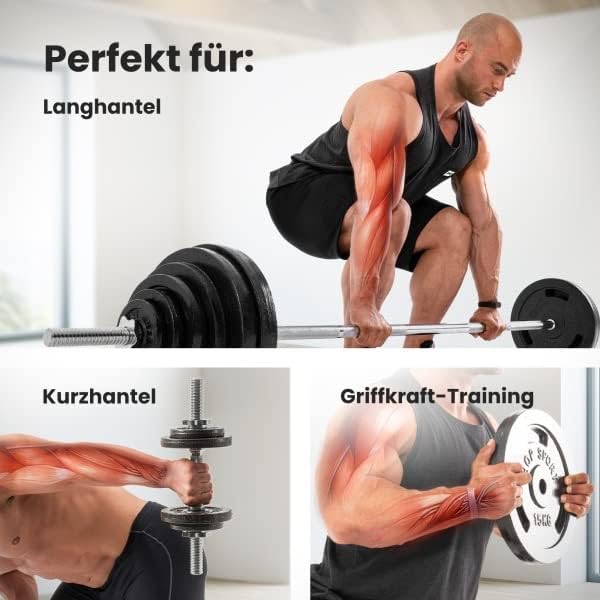 Hop-Sport 20 kg Gusseisen Hantelscheiben 30mm Set 4 x 5 kg / 2 x 10 kg - Guss Gewichte Hantel Set 30