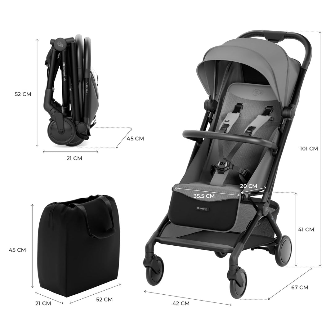 Kinderkraft PILOT 2 Kinderwagen, Liegebuggy, Sportwagen, Innovatives Klappsystem, Kleine Masse nach