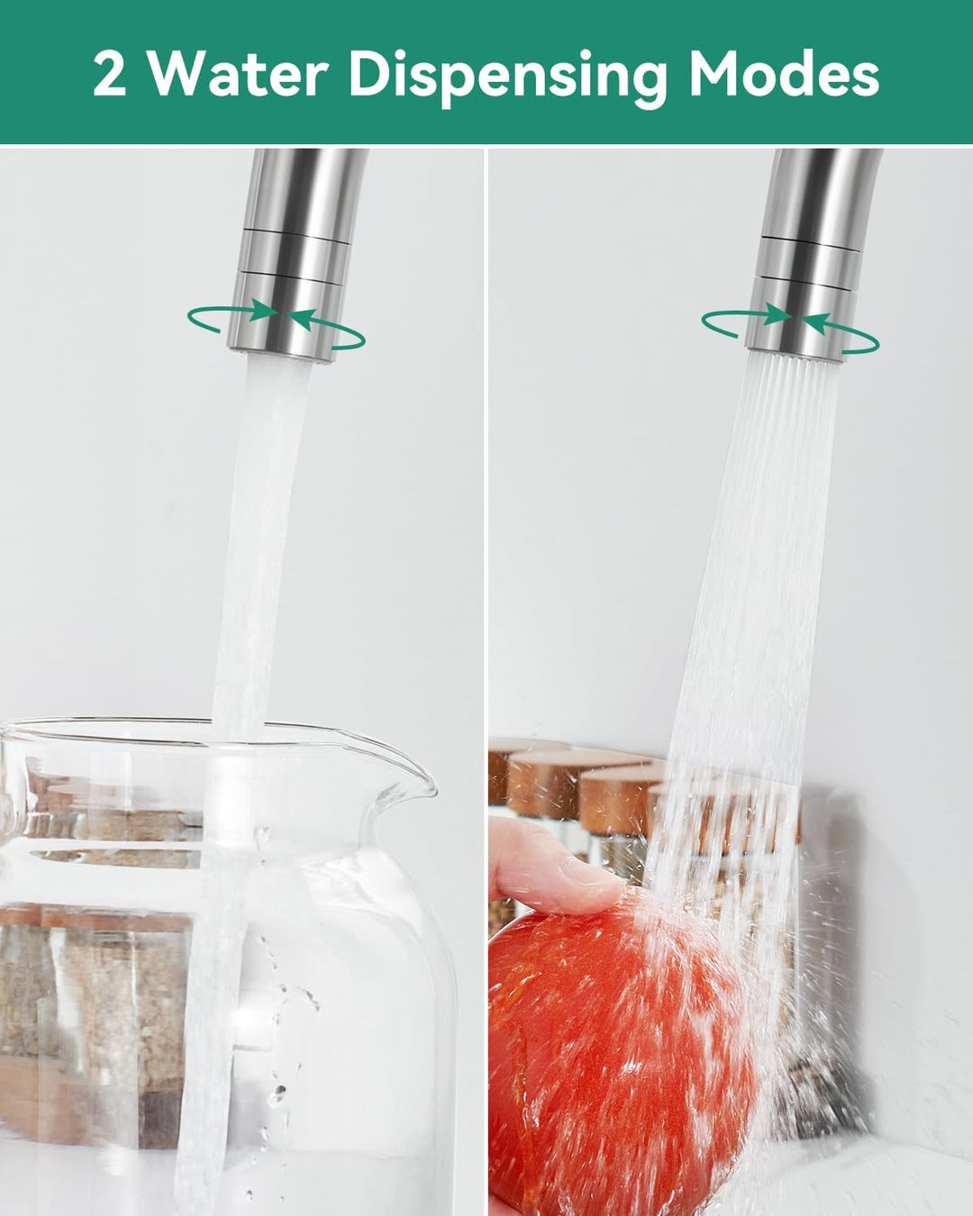 ANYCEE Vorfenster Küchenarmatur Klappbar, Hochdruck Wasserhahn Küche mit 2 Strahlarten, Mischbatteri