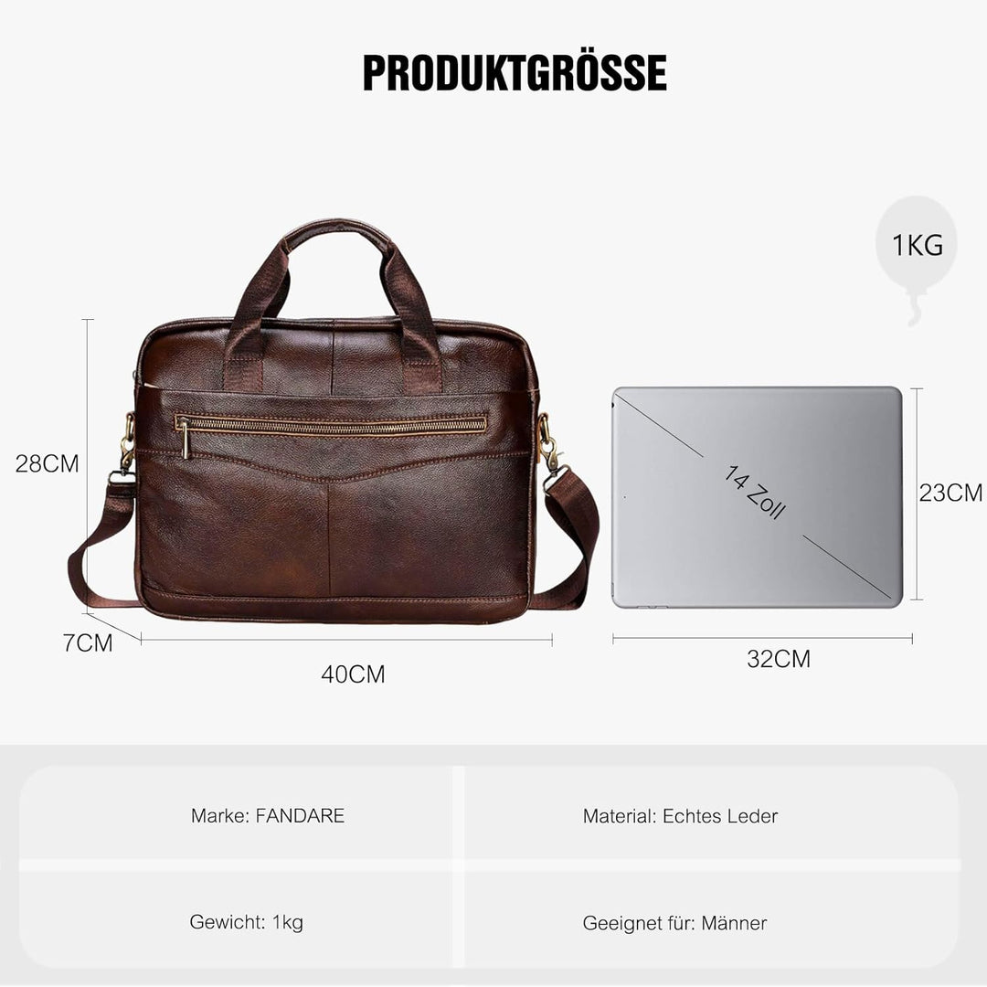 FANDARE Retro Leder Aktentasche Herren Business Henkeltasche Dokumententasche Geschäftstasche Messen