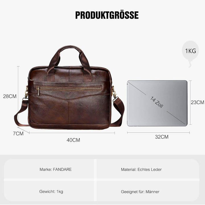 FANDARE Retro Leder Aktentasche Herren Business Henkeltasche Dokumententasche Geschäftstasche Messen