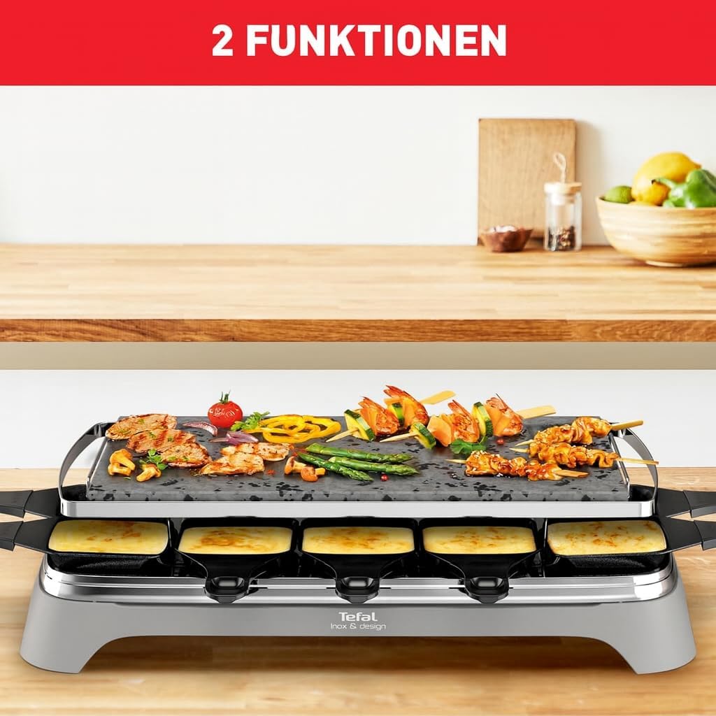 Tefal PR457B Pierrade Raclette | 1350 Watt | Grill-Platte aus Stein + 10 antihaftbeschichtete Pfännc