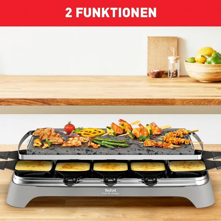 Tefal PR457B Pierrade Raclette | 1350 Watt | Grill-Platte aus Stein + 10 antihaftbeschichtete Pfännc