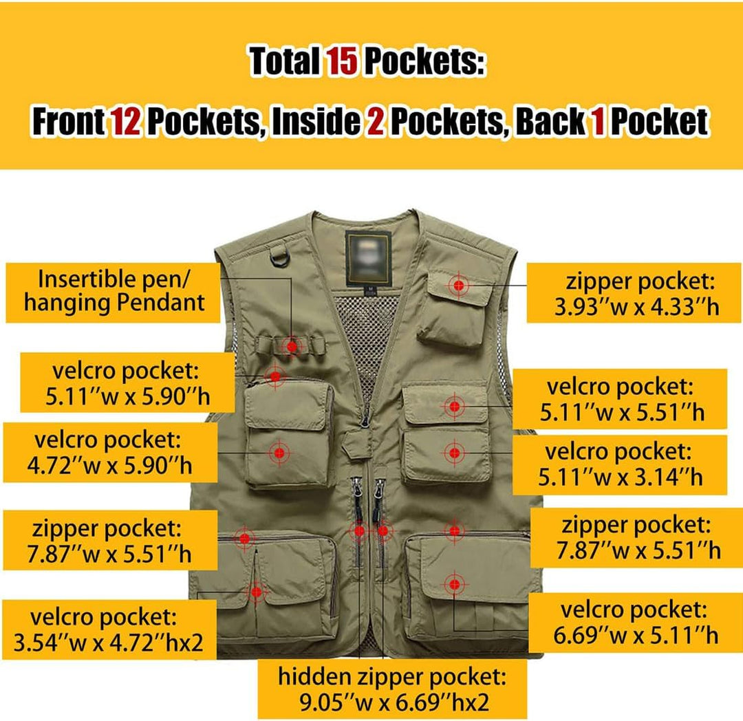 Vanchenl Herren Freizeit Safari Angeln Outdoor Arbeit Weste Jacke Foto Reise Cargo Mesh Weste Multi