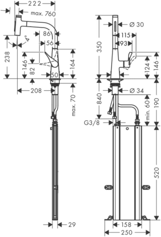 hansgrohe Wasserhahn Metris Select M71 (Wasserhahn Küche mit Schlauchbox, 150° schwenkbar, ausziehba