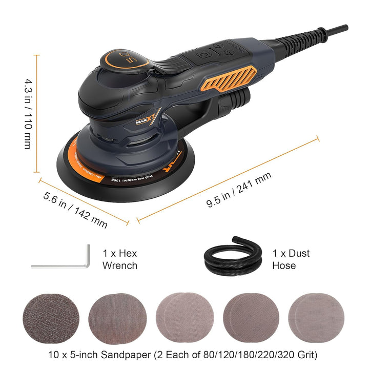 MAXXT Bürstenlos Orbital-Schleifer für 6-Zoll-Papiere, Elektro-Random-Orbital-Schleifer mit 10000 U/