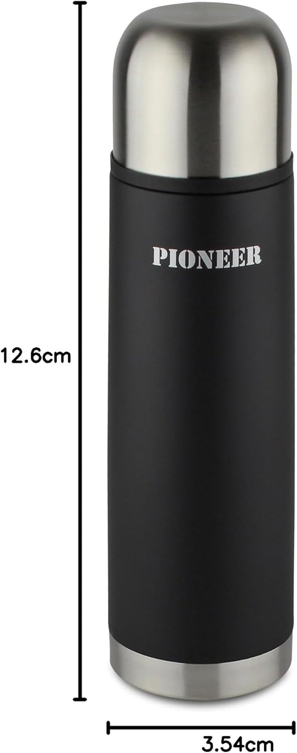 Pioneer Isolierflasche aus Hochwertigem Edelstahl mit Druckknopf & Trinkbecher 1,0 L Doppelwand-Vaku